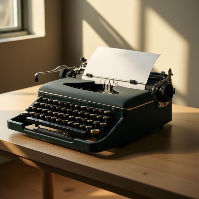 Vintage typewriter on a clean wooden desk